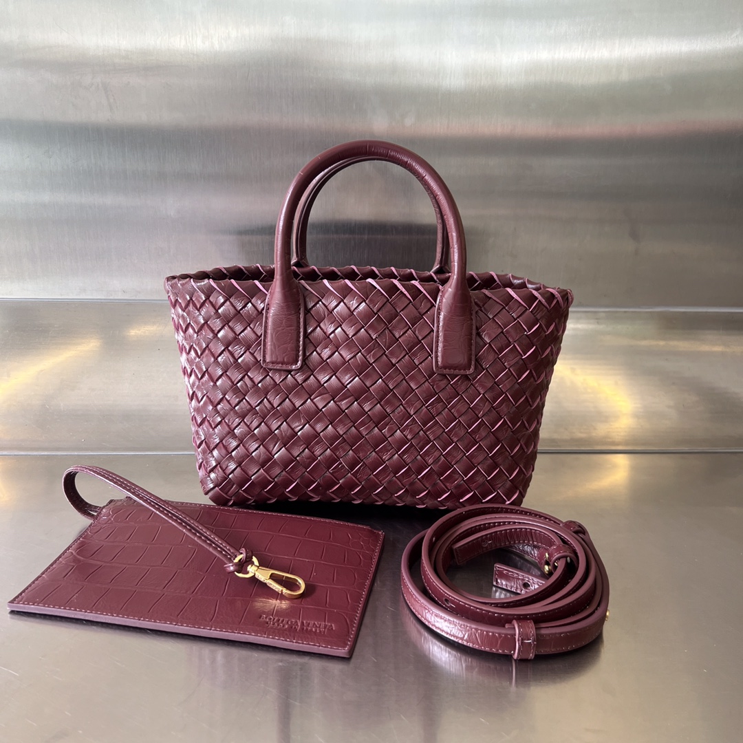 Mini Cabat Intreccio Crocodile Grain Leather Tote Bordeaux